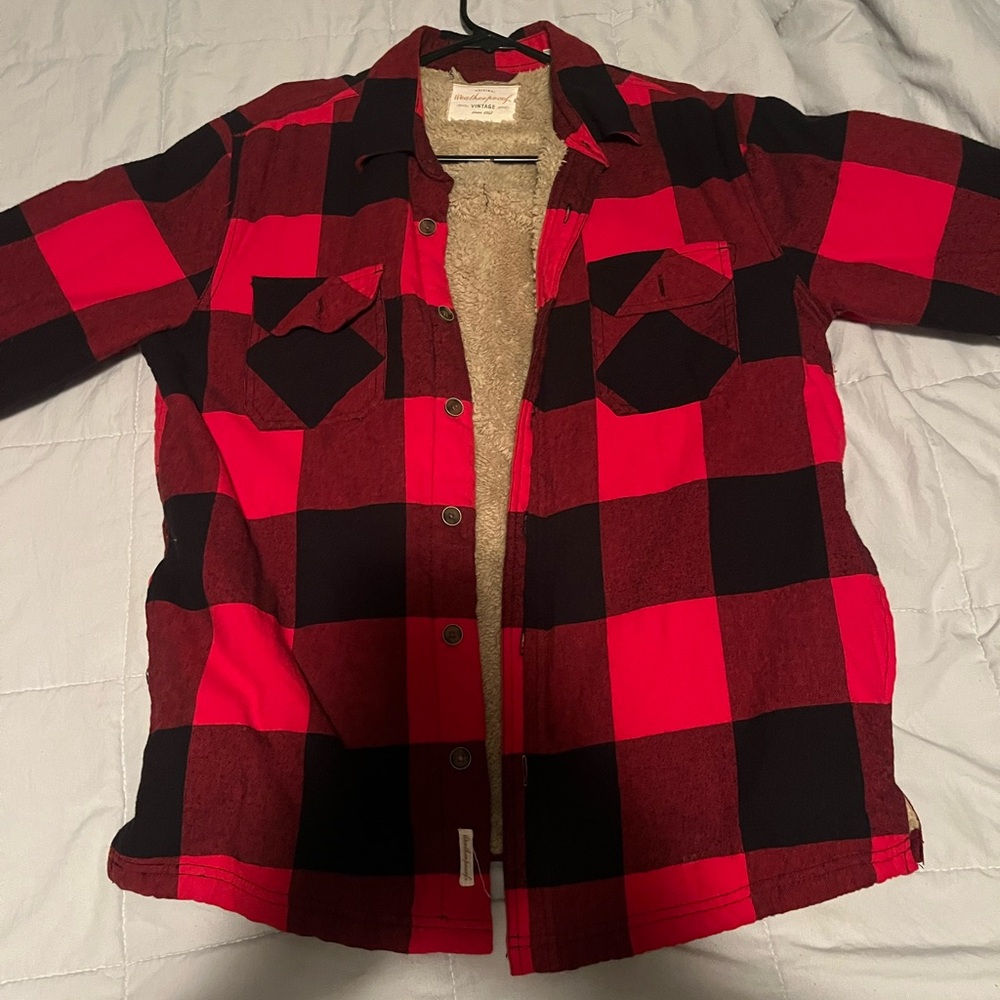 Weatherproof Men's Red and Black Plaid Shirt
